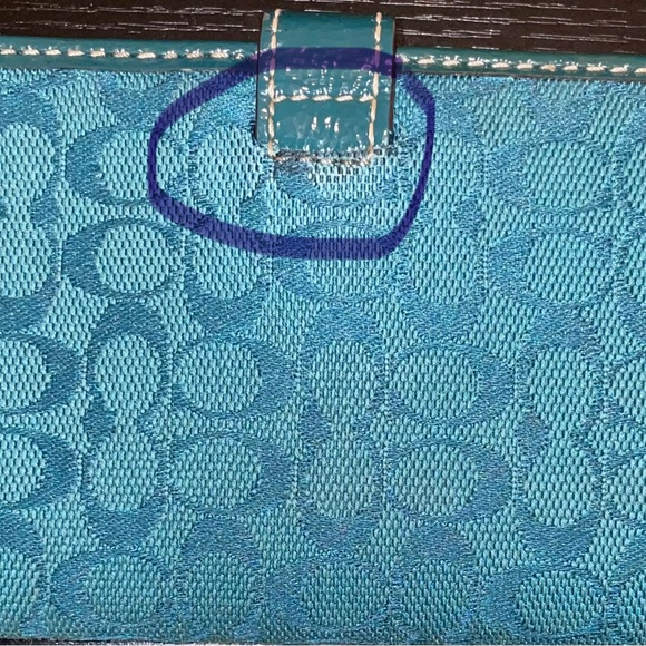 Coach Signature Canvas Patent Leather Wallet Monogram Teal Blue - Picture 9 of 10